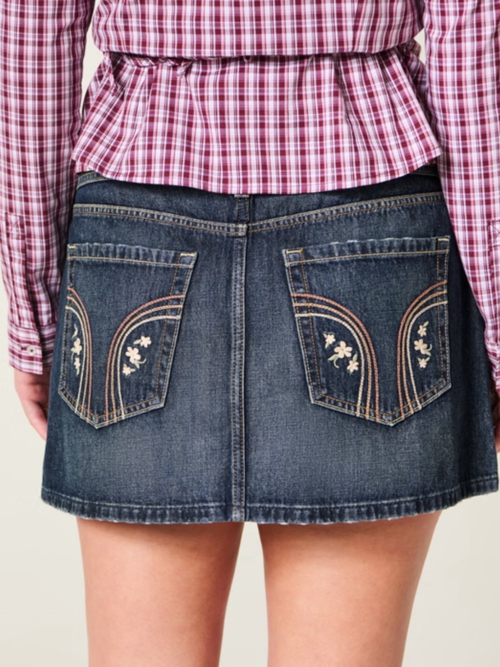 Hollister Blue Denim Mini Skirt with Embroidered Back Pockets